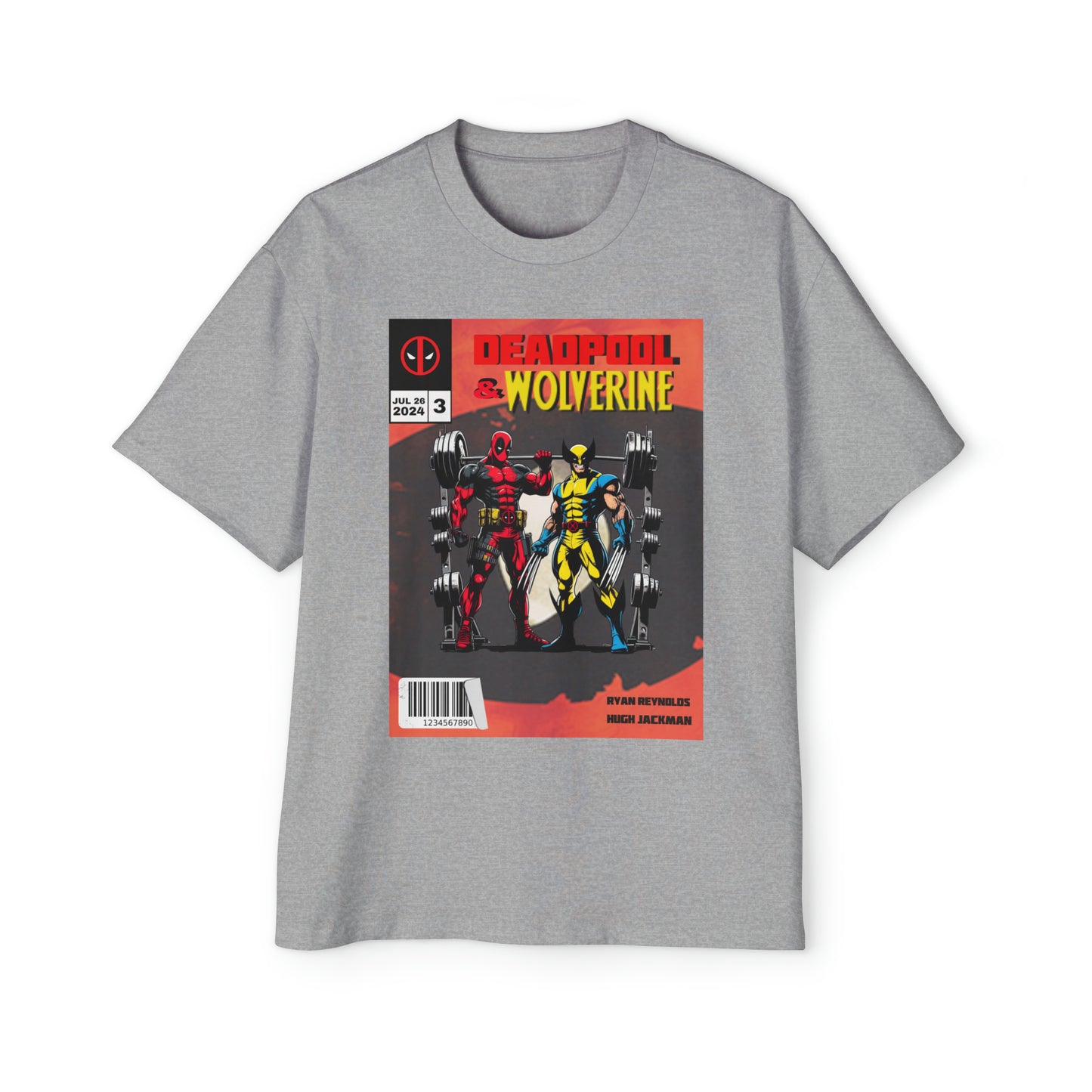 Deadpool and Wolverine weightlifting comic style T-shirt