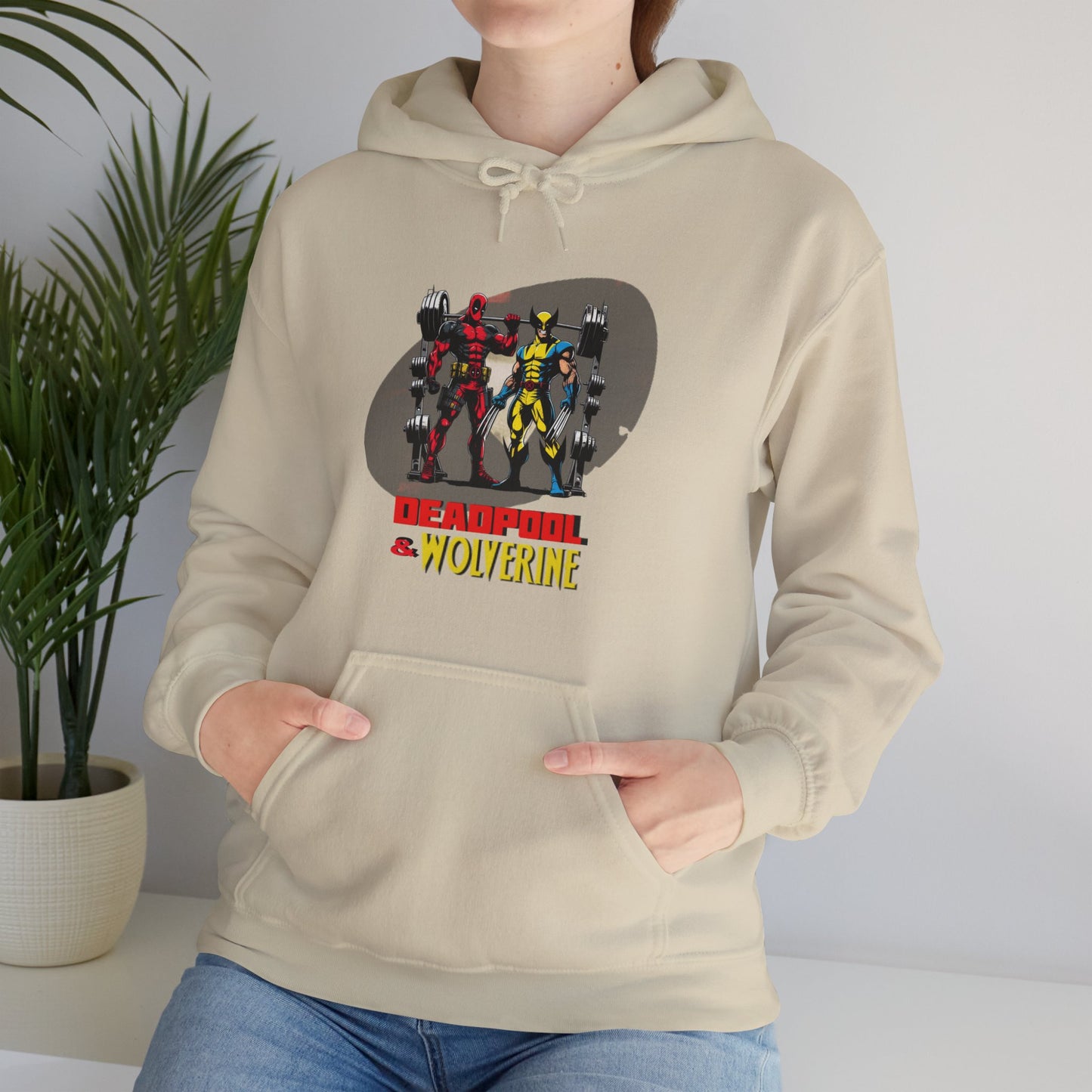 Deadpool and Wolverine weightlifting hoodie