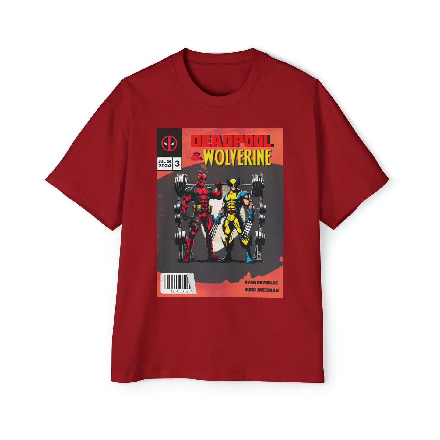 Deadpool and Wolverine weightlifting comic style T-shirt